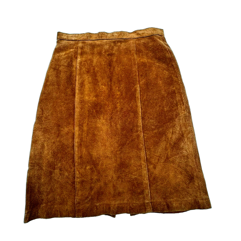 FOXRUN Women's 7 Vintage‎ Brown Genuine Leather Suede Knee Length Pencil Skirt
